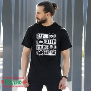 Мъжка черна тениска "Eat, sleep, cycling, repeat"