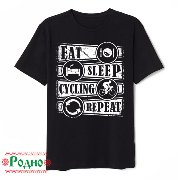 Мъжка черна тениска "Eat, sleep, cycling, repeat"