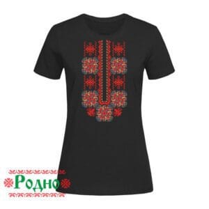 Дамска черна етно тениска с шевица 07